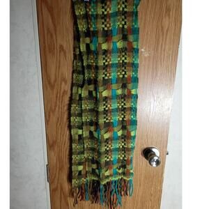Kimberly Woven Scarf Italy Textured Fringe Boho Artisan Winter Cozy Green